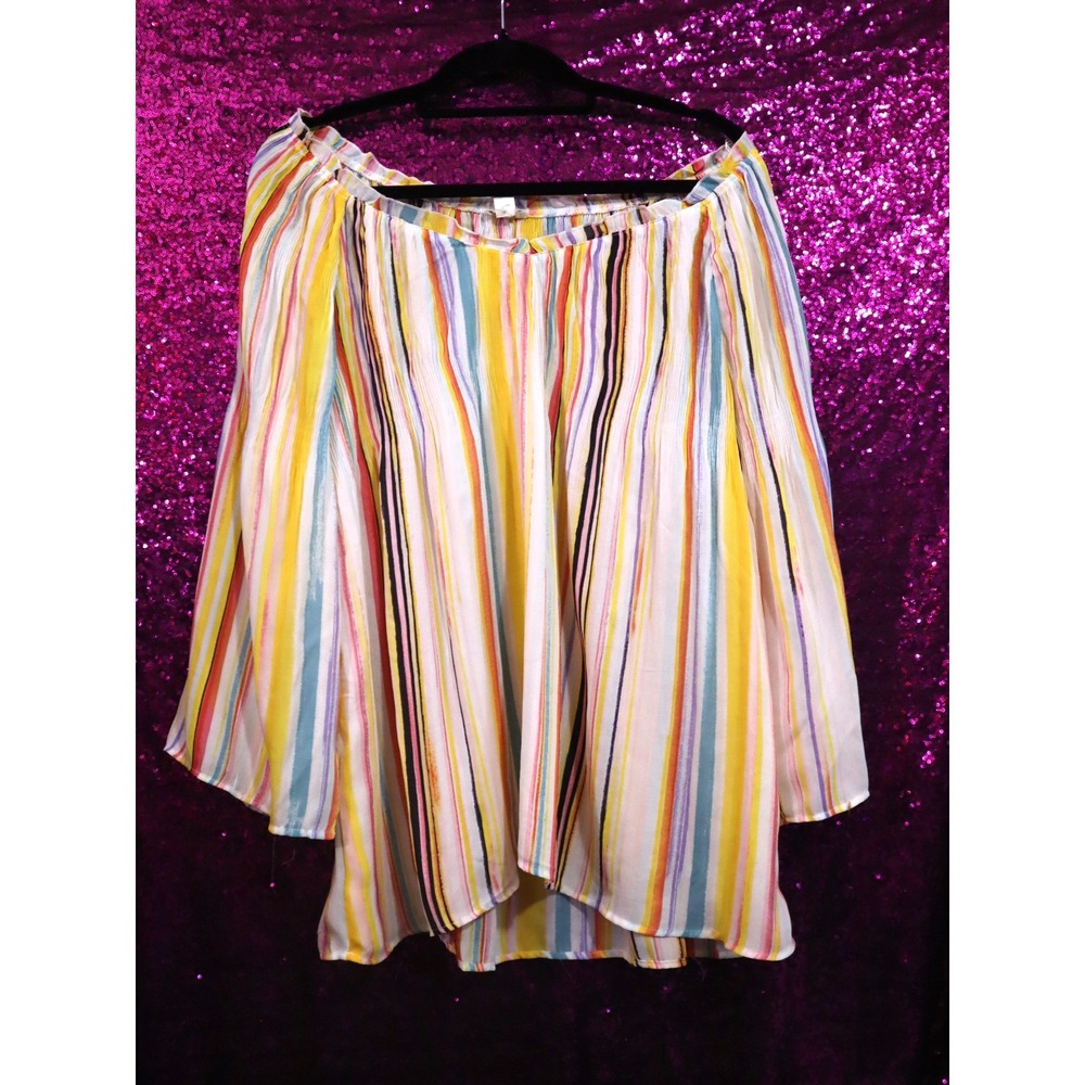 Multicolor Striped Blouse Medium Spense Womens Off The Shoulder Smocked Top